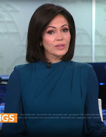 Tanya Rivero’s teal long sleeve dress on CBS Mornings