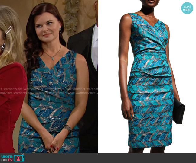 Rickie Freeman for Teri Jon Ruched Mosaic Jacquard Dress worn by Katie Logan (Heather Tom) on The Bold and the Beautiful