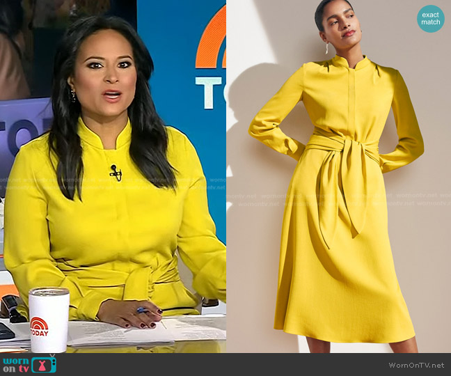 The Fold Remington Dress in Citrus Yellow Stretch Jacquard worn by Kristen Welker on Today