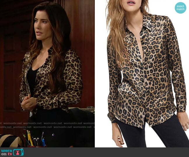 The Kooples Leopard Print Silk Shirt worn by Steffy Forrester (Jacqueline MacInnes Wood) on The Bold and the Beautiful