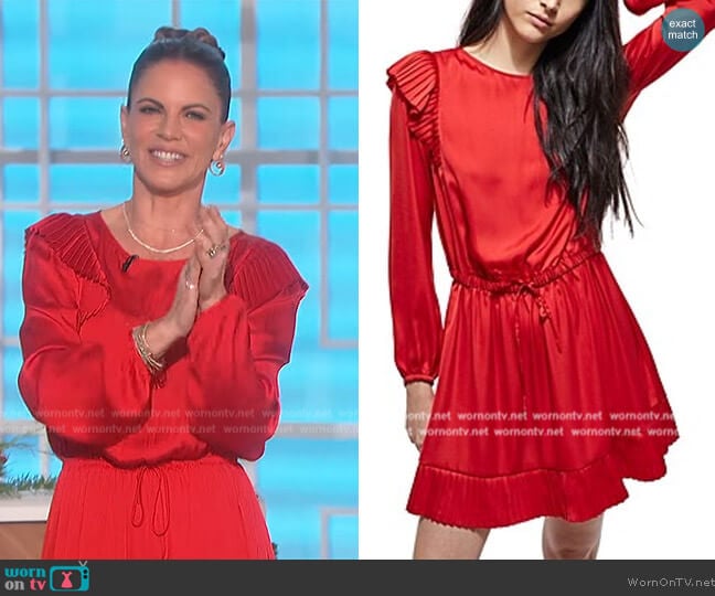 The Kooples Pleated Tiered Shoulder Dress worn by Natalie Morales on The Talk