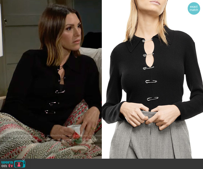 The Kooples Safety Pin Ribbed Top worn by Chloe Mitchell (Elizabeth Hendrickson) on The Young and the Restless