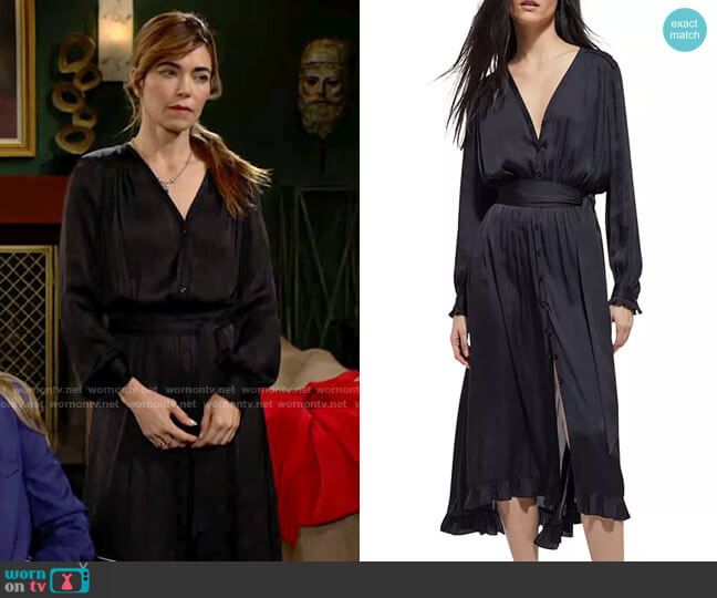 The Kooples Vaporous Wrap Maxi Dress worn by Victoria Newman (Amelia Heinle) on The Young and the Restless