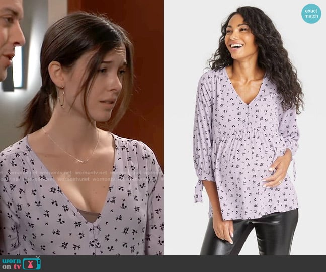 The Nines by HATCH at Target Tie 3/4 Sleeve Crepe Maternity Blouse worn by Willow Tait (Katelyn MacMullen) on General Hospital