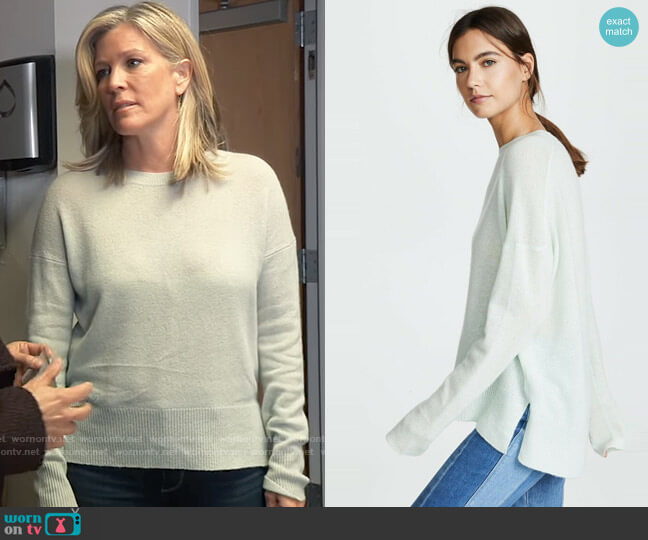 Theory Karenia Sweater in Opal Green worn by Carly Corinthos (Laura Wright) on General Hospital