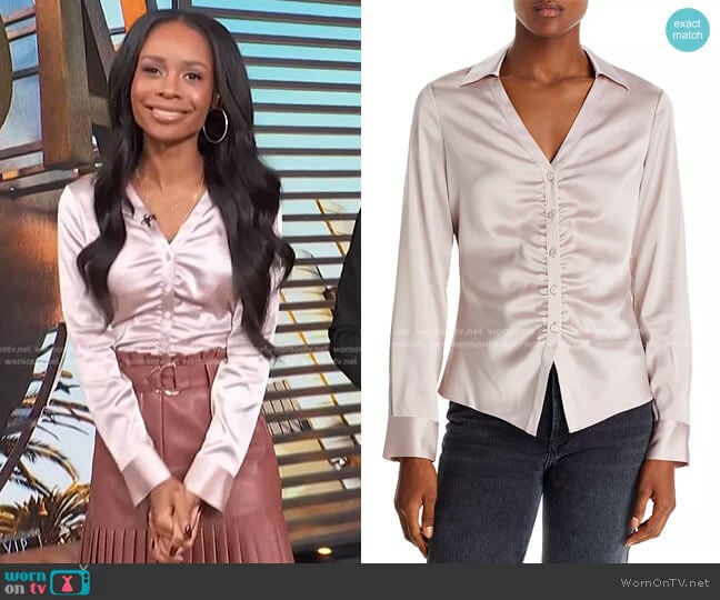 Theory Ruched Shirt worn by Zuri Hall on Access Hollywood