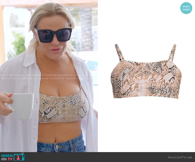 Time and Tru Faux Snake Print Bralette Bikini Top worn by Heather Gay on The Real Housewives of Salt Lake City