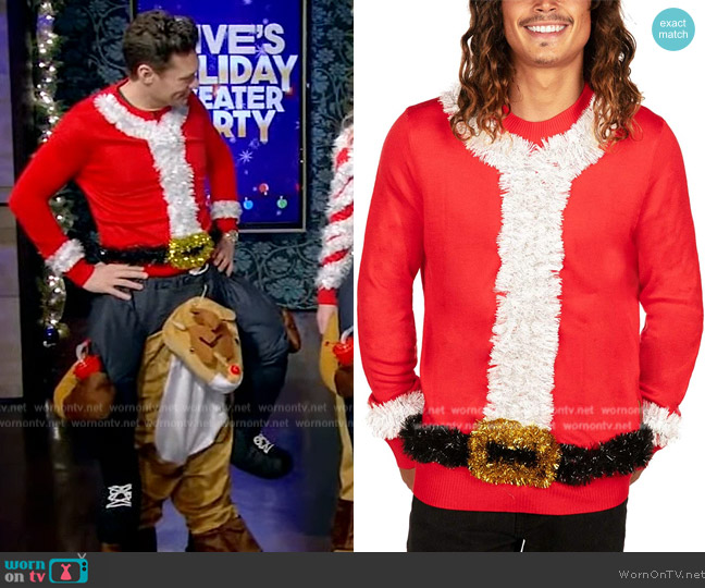 Tipsy Elves Tacky Tinsel Christmas Sweater worn by Ryan Seacrest on Live with Kelly and Ryan
