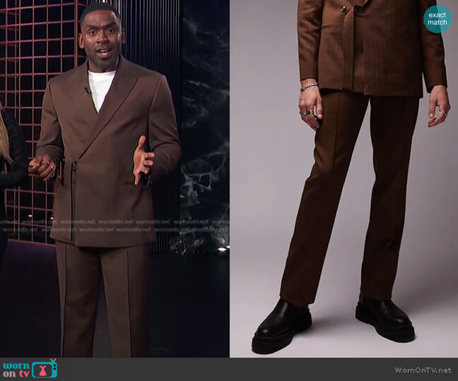 Topman Slim Fit Herringbone Suit Trousers worn by Justin Sylvester on E! News