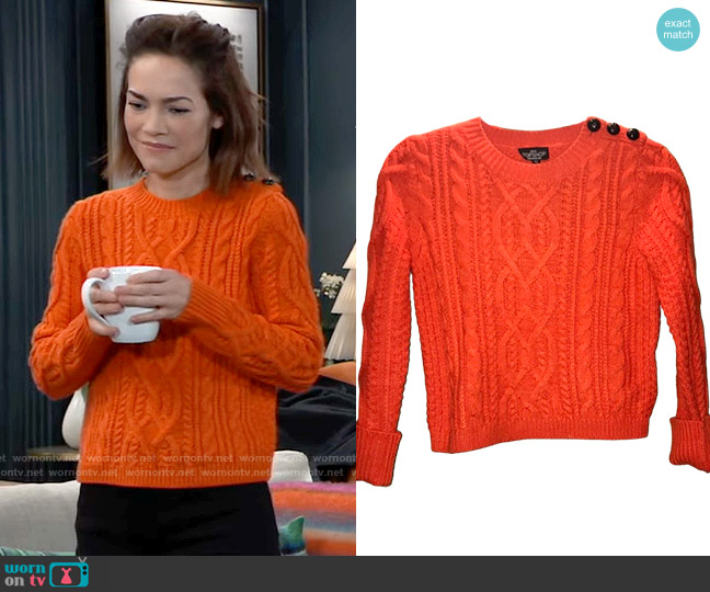 Topshop Cable Knit Sweater worn by Elizabeth Webber (Rebecca Herbst) on General Hospital