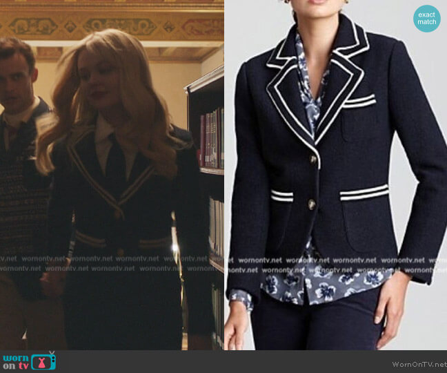 Tory Burch Contrast Trim Blazer worn by Audrey Hope (Emily Alyn Lind) on Gossip Girl