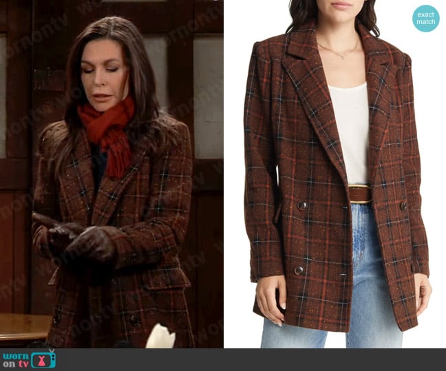 Treasure & Bond Double Breasted Plaid Coat worn by Anna Devane (Finola Hughes) on General Hospital