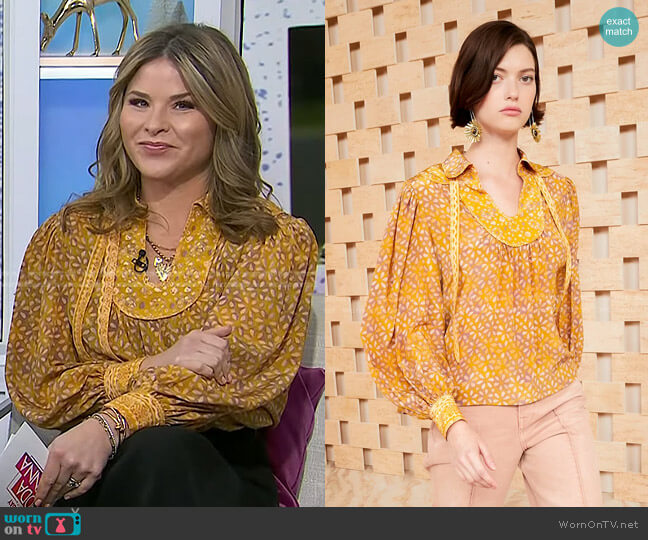 Ulla Johnson Aninda Mix Print Blouse in Citrine worn by Jenna Bush Hager on Today