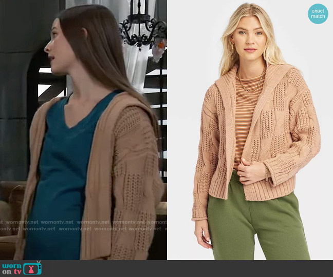 Universal Thread at Target Open Layering Cardigan in Tan worn by Esme (Avery Kristen Pohl) on General Hospital