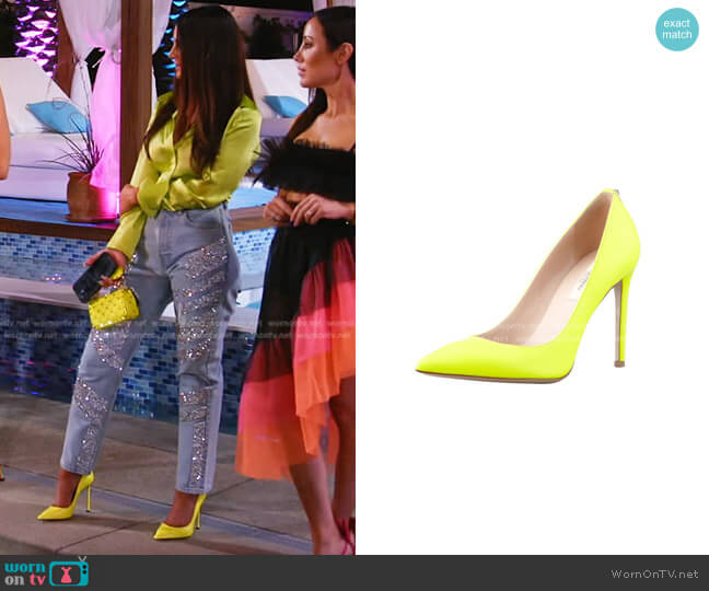 Valentino Leather Stud-Back Point-Toe Pump in Yellow worn by Lisa Barlow on The Real Housewives of Salt Lake City