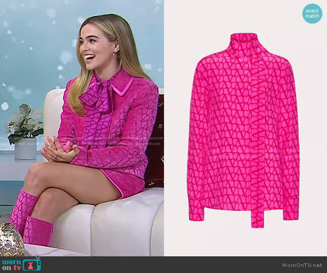 Valentino Toile Iconographe Crepe De Chine Blouse worn by Zoey Deutch on Today