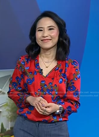 Vicky’s red floral tie neck top on Today