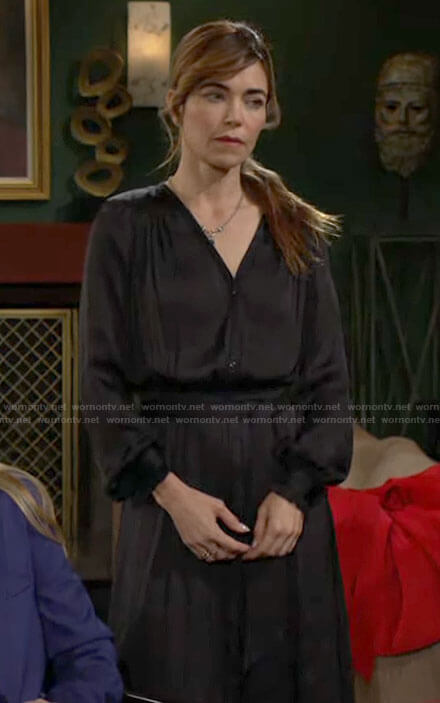 Victoria’s black long sleeved midi dress on The Young and the Restless