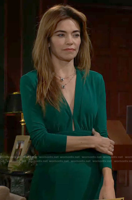 Victoria's green deep v-neck dress on The Young and the Restless