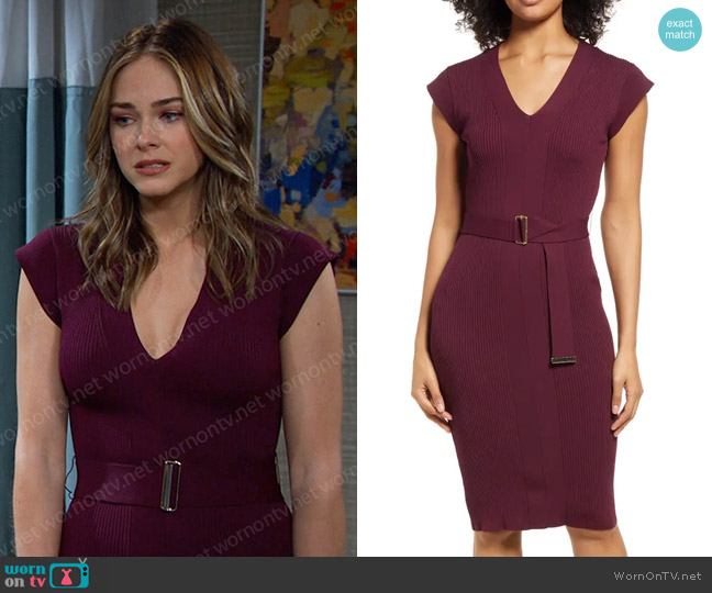 Vince Camuto Belted Body-Con Sweater Dress worn by Stephanie Johnson (Abigail Klein) on Days of our Lives