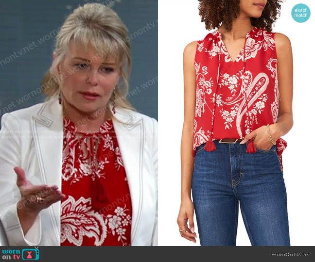 Vince Camuto Paisley Print Split Neck Top worn by Bonnie Lockhart (Judi Evans) on Days of our Lives