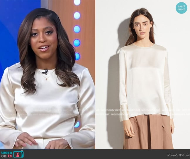 Vince Crew Neck Silk Blouse worn by Morgan Norwood on Good Morning America