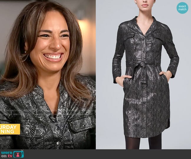 White House Black Market Animal-Print Foil Shirt Dress worn by Michelle Miller on CBS Mornings