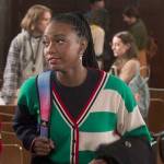 Whitney’s green striped cardigan on The Sex Lives of College Girls