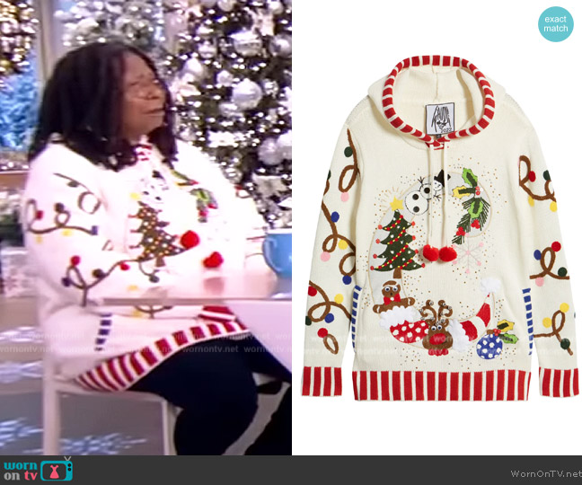 Whoopi C for Christmas Cotton Blend Hooded Sweater worn by Whoopi Goldberg on The View