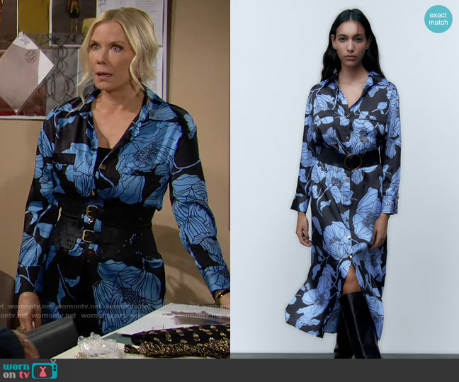Zara Floral Print Shirt Dress worn by Brooke Logan (Katherine Kelly Lang) on The Bold and the Beautiful