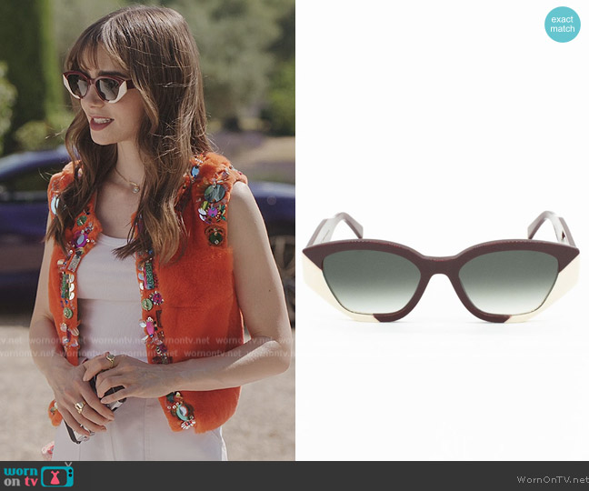 Semeli Two-tone Butterfly effect Sunglasses by Zeus + Dione worn by Emily Cooper (Lily Collins) on Emily in Paris