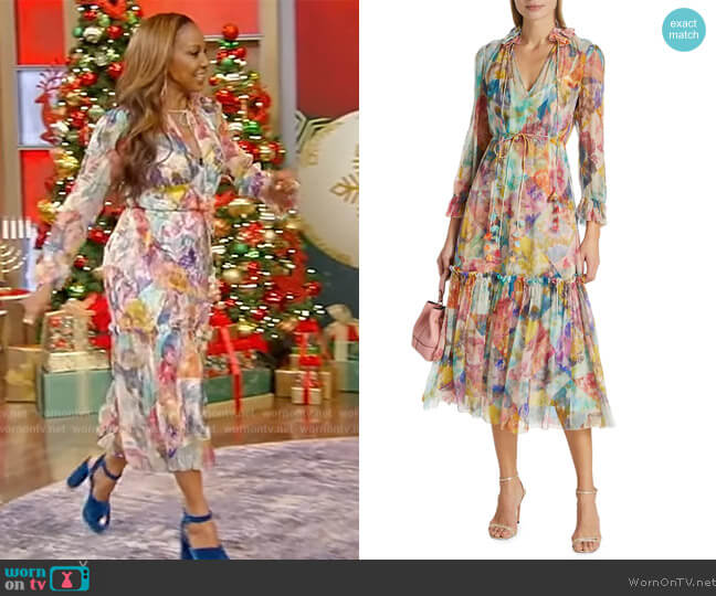 Zimmermann High Tide Floral Silk Midi Dress worn by Holly Robinson Peete on Tamron Hall Show