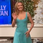 Zoey Deutch’s turquoise sleeveless dress on Live with Kelly and Ryan