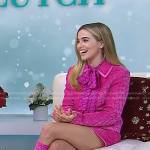 Zoey Deutch’s pink velvet jacket and mini skirt on Today