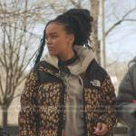 Zoya’s black and yellow leopard puffer jacket on Gossip Girl