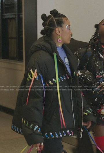 Zoya's black lace-up down jacket on Gossip Girl