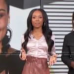 Zuri’s pink satin ruched top and skirt on Access Hollywood