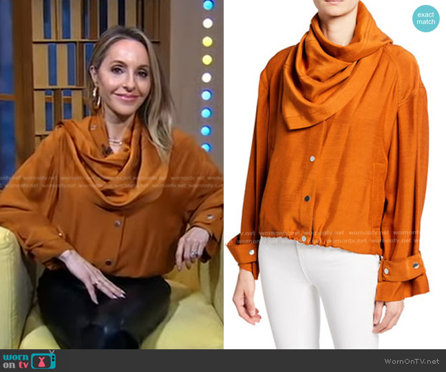 3.1 Phillip Lim Sateen Short Jacket with Removable Scarf worn by Gabrielle Bernstein on Good Morning America