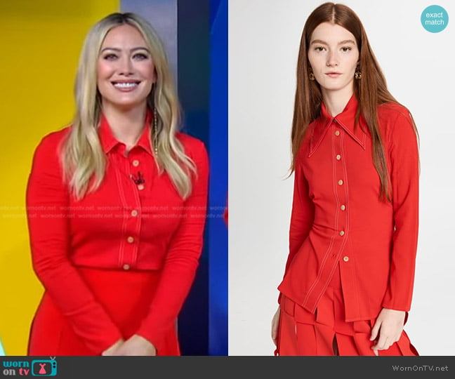 WornOnTV: Hilary Duff’s red shirt and skirt on Good Morning America ...