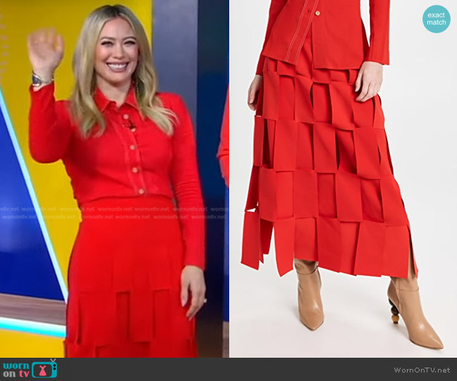A.W.A.K.E. MODE Multi Rectangle Double-Layered Skirt worn by Hilary Duff on Good Morning America