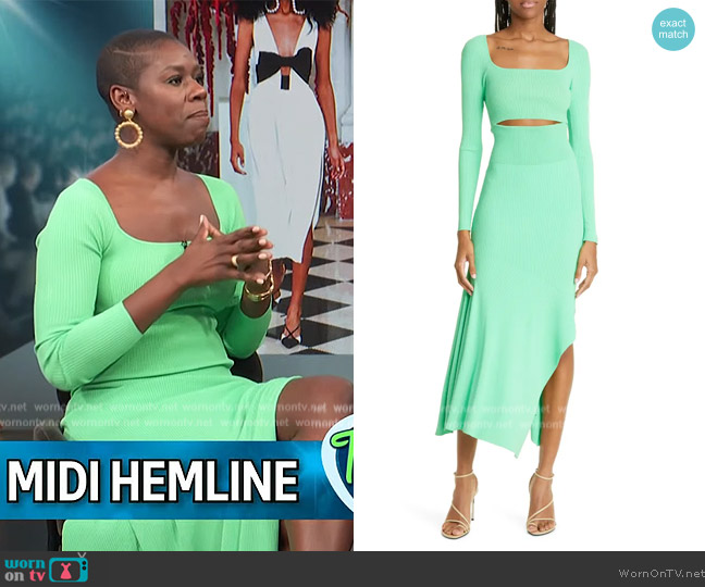 A.L.C. Clara Cutout Midi-Dress worn by Tashira Halyard on Access Hollywood