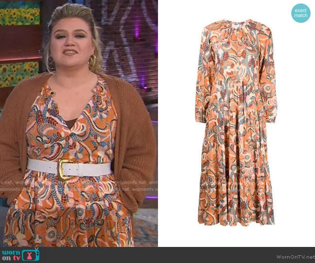 A.L.C. Maya printed midi dress worn by Kelly Clarkson on The Kelly Clarkson Show