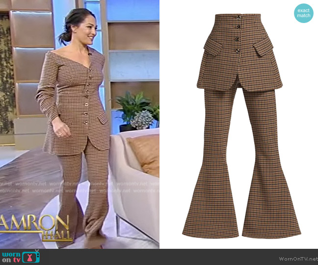 A.W.A.K.E. MODE Layered checked tweed flared pants worn by Brie Bella on Tamron Hall Show