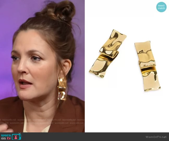 Alexis Bittar Twisted Folded Ribbon Large Post Earrings worn by Drew Barrymore on Today