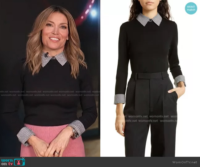 Alice + Olivia Houndstooth Trim Stretch Wool Sweater worn by Kit Hoover on Access Hollywood