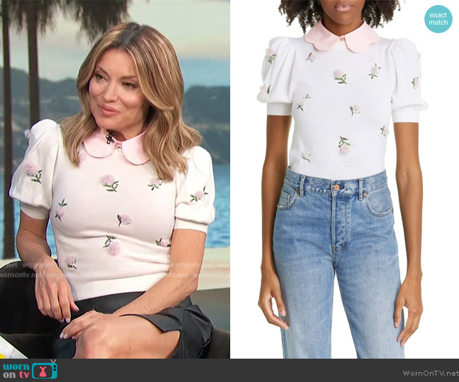 Alice + Olivia Chase Puff-Sleeve Top worn by Kit Hoover on Access Hollywood