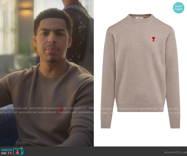 Ami Paris Ami de Coeur crew neck sweater worn by Andre Johnson, Jr. (Marcus Scribner) on Grown-ish