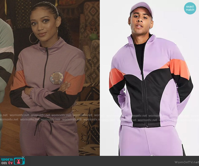ASOS Another Influence Retro Matchday tracksuit set in lilac worn by Olivia Baker (Samantha Logan) on All American