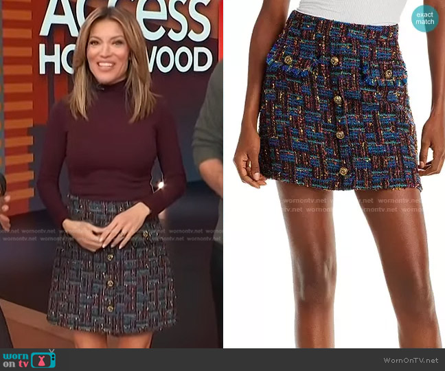 Aqua Tweed Mini Skirt worn by Kit Hoover on Access Hollywood