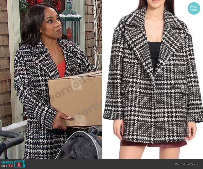 Avec Les Filles Houndstooth Plaid Wool Blend Peacoat worn by Jada Hunter (Elia Cantu) on Days of our Lives